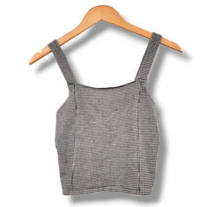 American Eagle Women's Gingham Print Cropped Tank Top Black White | Size Medium